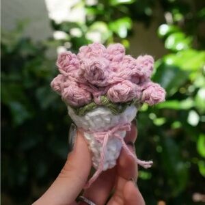 Handcrafted Pink Crochet Flower Bouquet COASTER